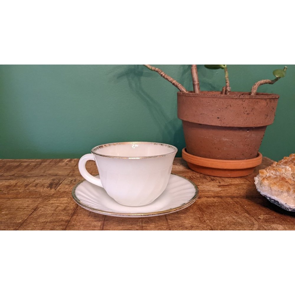 Vintage Fire King Milk Glass Tea Cup and Saucer Set